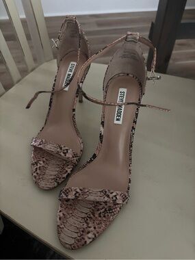 Steve Madden Pink Snake-Print Ankle Strap Stiletto Heels